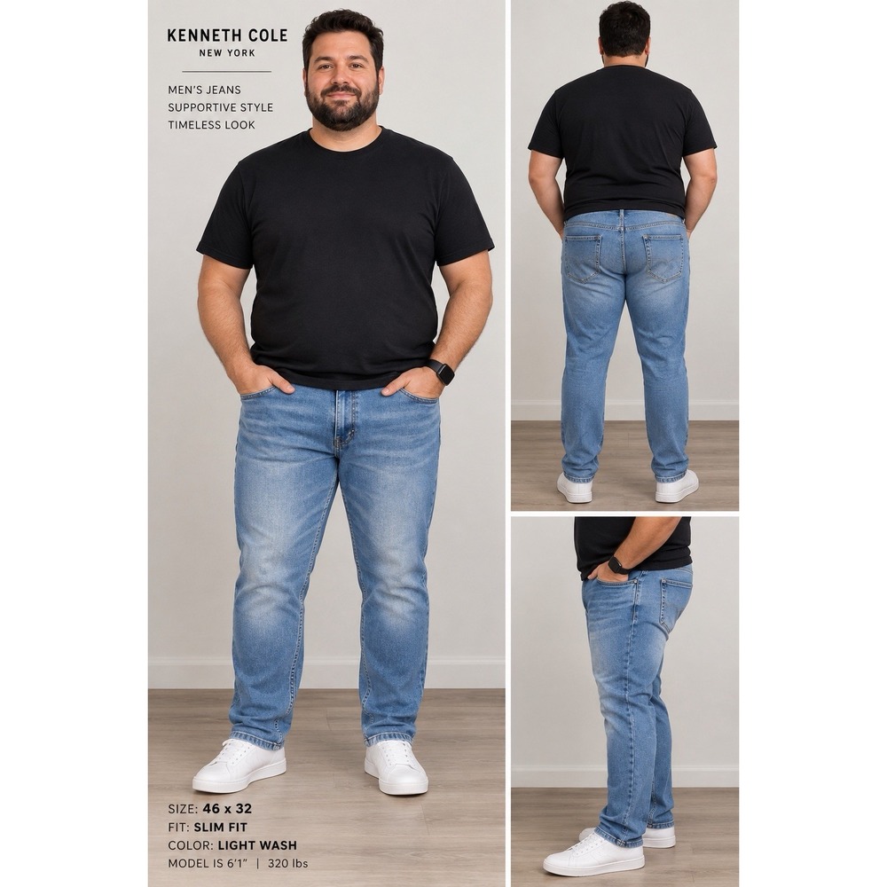 Kenneth Cole New York Men's 46x32 Slim Fit Blue Jeans Light Wash Denim